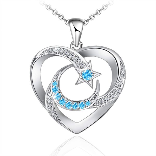 Heart Necklace Sterling Silver 18k Moon Heart Pendant