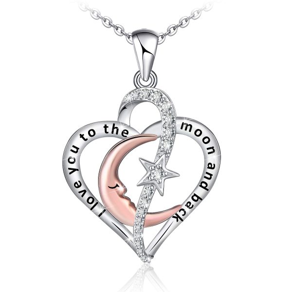 Heart Necklace Sterling Silver 18k Moon Heart Pendant