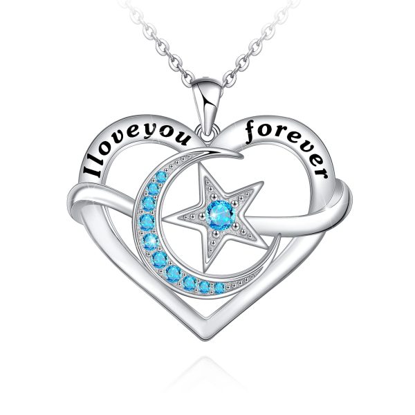 Heart Necklace Sterling Silver Moon Star Necklace Engraved I Love You to The Moon and Back Valentine's Necklace