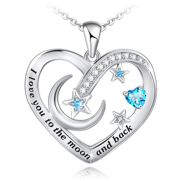 I Love You to The Moon and Back Necklace Sterling Silver Heart Pendant Necklace