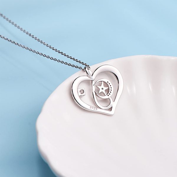 Heart Necklace Sterling Silver 18k Moon Heart Pendant - Image 4
