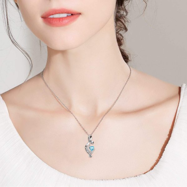 I Love You to The Moon and Back Necklace Sterling Silver Birthstone Heart Pendant - Image 2