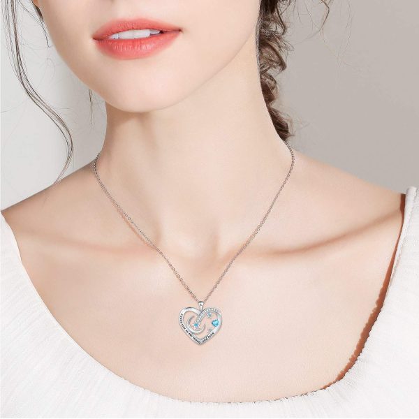 I Love You to The Moon and Back Necklace Sterling Silver Heart Pendant Necklace - Image 2