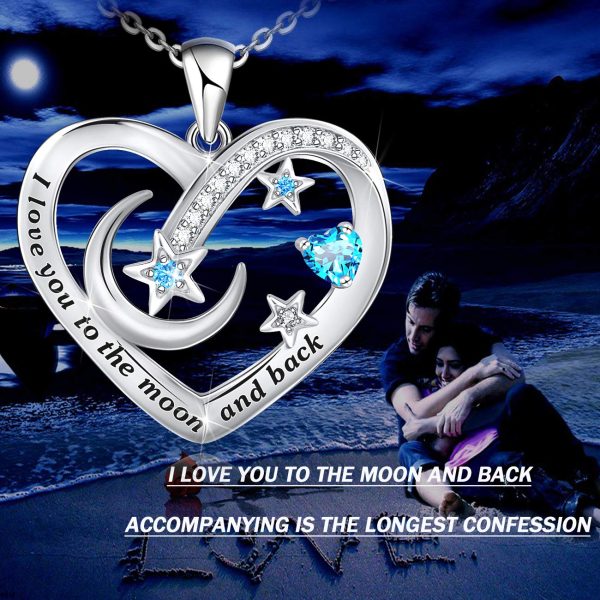 I Love You to The Moon and Back Necklace Sterling Silver Heart Pendant Necklace - Image 3