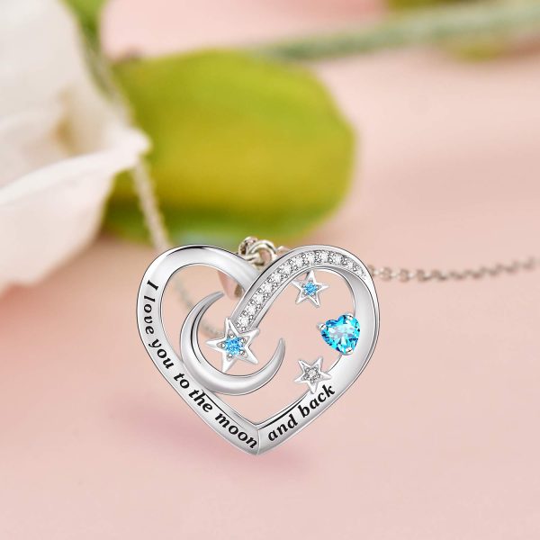 I Love You to The Moon and Back Necklace Sterling Silver Heart Pendant Necklace - Image 4