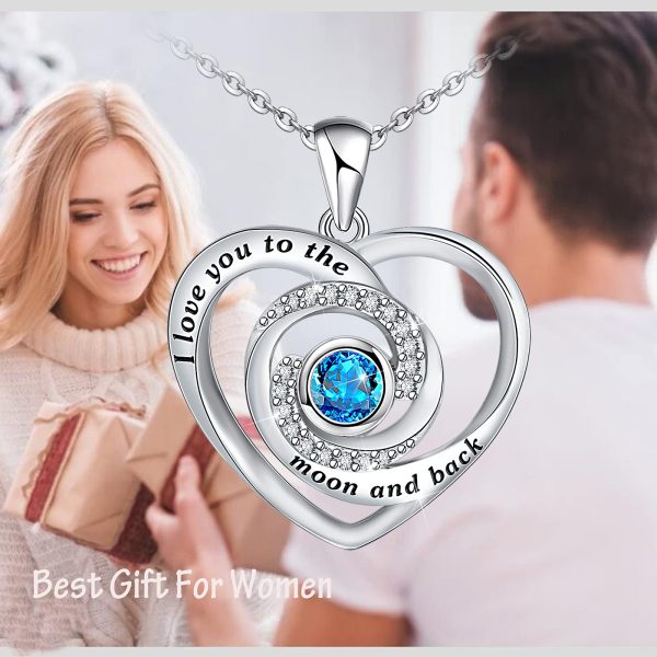 Heart Necklace Sterling Silver I Love You to The Moon and Back Necklace Jewelry - Image 2