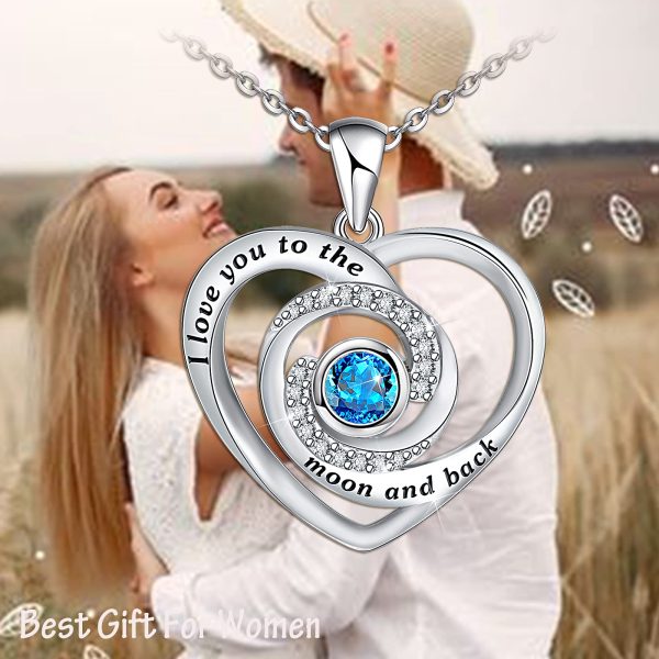 Heart Necklace Sterling Silver I Love You to The Moon and Back Necklace Jewelry - Image 3