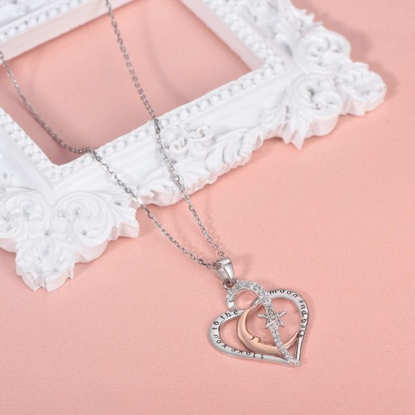 Heart Necklace Sterling Silver 18k Moon Heart Pendant - Image 3