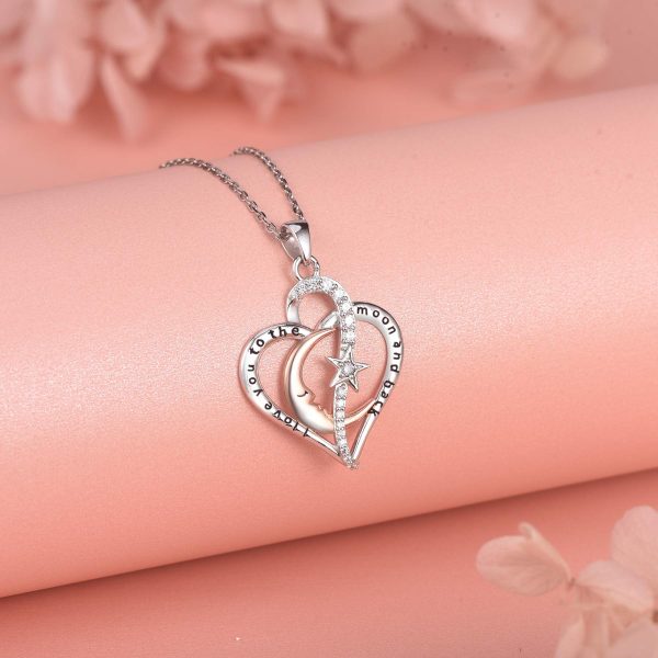 Heart Necklace Sterling Silver 18k Moon Heart Pendant - Image 4