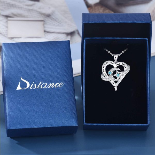 Heart Necklace Sterling Silver Moon Star Necklace Engraved I Love You to The Moon and Back Valentine's Necklace - Image 3