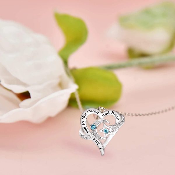 Heart Necklace Sterling Silver Moon Star Necklace Engraved I Love You to The Moon and Back Valentine's Necklace - Image 4