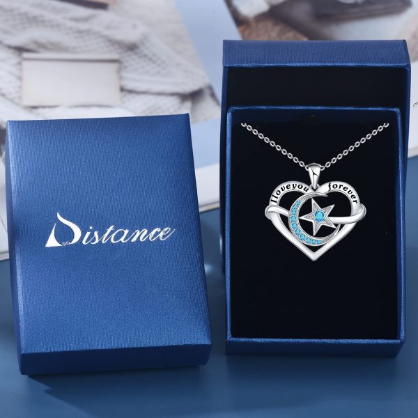 Heart Necklace Sterling Silver Moon Star Necklace Engraved I Love You to The Moon and Back Valentine's Necklace - Image 4