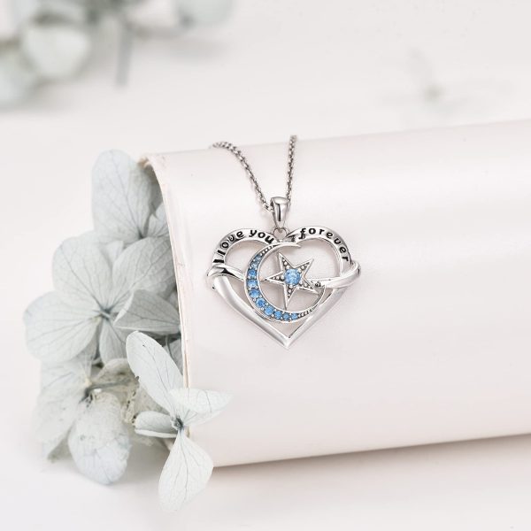 Heart Necklace Sterling Silver Moon Star Necklace Engraved I Love You to The Moon and Back Valentine's Necklace - Image 6